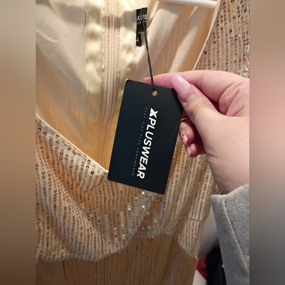 Gold Fringe Sequin Evening Dress - Pluswear - Picture 7 of 9